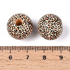 印刷されたシマウッドビーズ  ヒョウ柄  大穴ビーズ  ラウンド  桃パフ  15.5~16.5mm  穴：3.5~4.5mm&nbsp;WOOD-N017-01D
