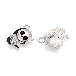 合金、エナメル、クリスタルラインストーンペンダント  頭蓋骨のチャームが付いたパンダ  プラチナ  19x13x3mm  穴：2mm&nbsp;PALLOY-T095-12P