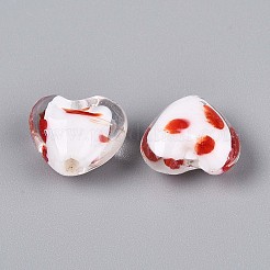 内側の花の手作りランプワークビーズ連売り  ハート  ホワイト  13.5~15x14~16x8~9.5mm  穴：1~1.4mm  約19~20個/連  9.45~10.04''（24~25.5センチメートル）&nbsp;LAMP-T022-19