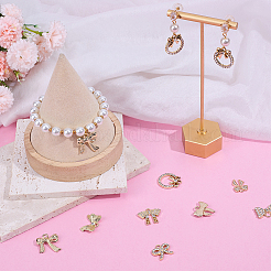 32pcs8スタイルアロイラインストーンペンダント  蝶結び  ゴールドカラー  12~21x12.5~20x2~4mm  穴：1.8~3mm  4個/スタイル&nbsp;ALRI-SC0001-48