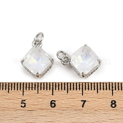 真鍮の舗装キュービックジルコニアペンダント  菱形チャーム  ガラス＆ジャンプリング付き  ラックめっき  鉛フリー＆カドミウムフリー  長持ちメッキ  プラチナ  13.5x11x6.5mm  穴：3.4mm&nbsp;KK-L240-07P-02