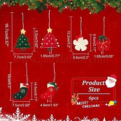 6スタイルのウールフェルトペンダントデコレーション6個  クリスマスパーティーの装飾用コード付き  クリスマスストッキング/木/花  ミックスカラー  132~167mm  1個/スタイル&nbsp;HJEW-NB0001-90