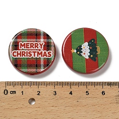 クリスマスプリントの不透明アクリルビーズ  フラットラウンド  29.5x6mm  穴：2.5mm  ミックスカラー  29.5x6mm  穴：2.5mm&nbsp;OACR-D316-02C-01