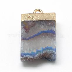 天然石ドゥルージー瑪瑙ペンダント  真鍮パーツ  染め  ゴールドカラー  23~32x15~18x7~10mm  穴：2~2.5mm&nbsp;G-Q494-15