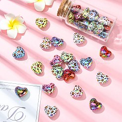UVメッキ 虹色 虹彩 ヒョウ柄 アクリルビーズ  ハート  ミックスカラー  19.5x22x13mm  穴：3mm&nbsp;SACR-CJC0008-04