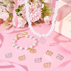 12個2色201ステンレスペンダント  母と子と心  母の日のために  ゴールデン·ステンレス鋼色  24x17x1mm  穴：1.5mm  6個/カラー&nbsp;STAS-UN0040-19