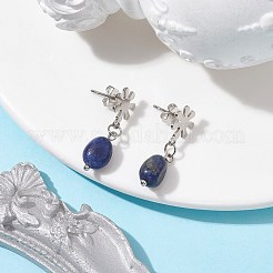 天然ラピスラズリのツイストオーバルダングルスタッドピアス  304ステンレススチールフラワーイヤリング  25~26x7mm&nbsp;EJEW-JE05664-02