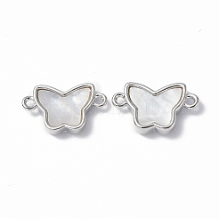 真鍮製コネクタチャーム  淡水シェル  ニッケルフリー  バタフライリンク  プラチナ  10x16.5x3mm  穴：1.2mm&nbsp;KK-R134-039P