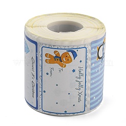 クリスマステーマの漫画紙ステッカー  粘着式装飾ステッカー デカール  ドジャーブルー  60x40mm  500PCS /ロール&nbsp;STIC-P013-07B
