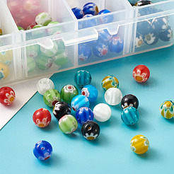 手作りミッレフィオーリランプワークビーズ  ラウンド  ミックスカラー  8mm  穴：1.2mm  8色  20個/カラー  160pc&nbsp;LK-CD0001-001