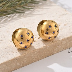 304ステンレススチールラインストーンフープピアス  ラウンド  ゴールドカラー  15mm&nbsp;EJEW-M041-01G-04
