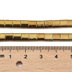 電気メッキ磁気無し合成ヘマタイトビーズ連売り  正方形  2穴  黄金メッキ  5x5x2mm  穴：0.8mm  約74個/連  15.75インチ（40cm）&nbsp;G-G089-B02-04
