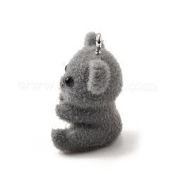 フロッキー不透明樹脂ペンダント  コアラチャーム  プラチナ鉄ループ付き  グレー  29.5x22.5x15.5mm  穴：2mm&nbsp;FIND-U030-09P-01