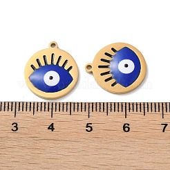 イオンプレーティング（IP）304ステンレスペンダント  エナメル  ナザールボンジュウ模様とフラットラウンド  ゴールドカラー  17x15x1.5mm  穴：1.2mm&nbsp;STAS-C083-16G-01