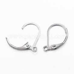 変色しにくい304ステンレススチールフレンチフックピアス金具  カン付き  ステンレス鋼色  16x10x0.8mm  ピン：0.7x0.6mm  穴：1mm&nbsp;STAS-F075-37P-A