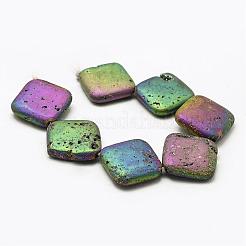 電気メッキされた天然ドルジージオードクリスタルビーズ連売り  菱形  染め  30x30x7~8mm  穴：2mm  約7個/連  8.07インチ（20.5cm）&nbsp;G-N0252-30x30mm-01