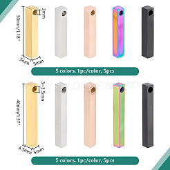 10個 10スタイル 304ステンレススチール ポリッシュペンダント  バー  ミックスカラー  30~40x4.5~5x5mm  穴：3~3.5mm  1個/スタイル&nbsp;FIND-PH0020-85