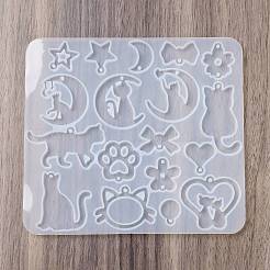 DIYペンダントシリコンモールド  レジン型  猫の形  ホワイト  134x120x4.5mm  穴：1.6mm  内径：14~44.5x8.5~47mm&nbsp;SIMO-P009-C01