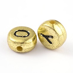 アクリル横穴レタービーズ  混合文字a~z  フラットラウンド  きいろ  7x4mm  穴：0.5mm&nbsp;OACR-E001-16