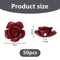不透明樹脂ビーズ50個。  花  暗赤色  13x6.5mm  穴：1.5mm&nbsp;RESI-DC0001-59