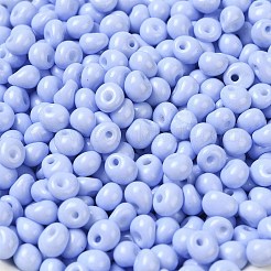 不透明ベーキングペイントガラスシードビーズ6/0個  ティアドロップ  コーンフラワーブルー  4.5~5x4x3~3.5mm  穴：0.9mm  約125個/10g&nbsp;X1-SEED-M012-02A-08