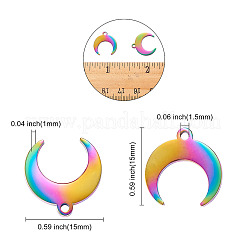 304ステンレスペンダント  三日月  虹色  15x15x1mm  穴：1.5mm&nbsp;STAS-CJC0007-02