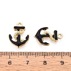 エナメルチャーム  ライトゴールドメッキ合金パーツ  アンカー  ブラック  17x12x3mm  穴：2mm&nbsp;ENAM-WH0006-A05
