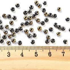 内部色ガラス種ビーズ  半金メッキ  ラウンド  ブラック  3.5x2.5mm  穴：1mm  約1250個/50g&nbsp;X-SEED-A032-03D