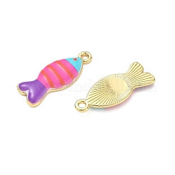 プリントブラスペンダント  縞模様のチャームが付いた魚  ラックめっき  長持ちメッキ  鉛フリー＆カドミウムフリー  ゴールドカラー  青紫色  26.5x10x2.5mm  穴：2mm&nbsp;KK-CBA42CA-06G-06