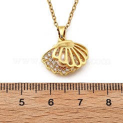 真鍮マイクロパヴェキュービックジルコニアシェルシェイプペンダントネックレス（女性用）  304ステンレススチールチェーンとプラスチック模造真珠付き  イオンプレーティング（ip）  ゴールドカラー  15.87インチ（40.3cm）&nbsp;NJEW-S448-10G