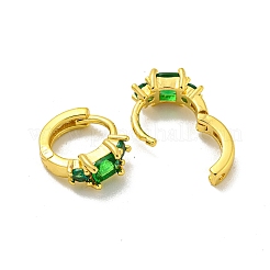 ブラスマイクロパヴェキュービックジルコニアフープピアス  18KGP本金メッキ  グリーン  10.5x4.8mm&nbsp;EJEW-C088-18G-02