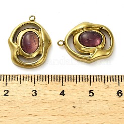 天然石アメジストペンダント  304ステンレススチールの楕円形チャーム  ゴールドカラー  20.5x16x6.5mm  穴：1.5mm&nbsp;STAS-H438-10G-02