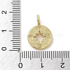 真鍮チャーム  コンパス付きのフラットラウンド  14KGP本金メッキ  17x12x1.5mm  穴：3.2mm&nbsp;KK-E091-12G