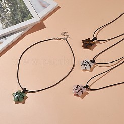 マクラメポーチ編組天然混合宝石スターペンダントネックレス女性用  17.91インチ（45.5cm）&nbsp;NJEW-JN04254