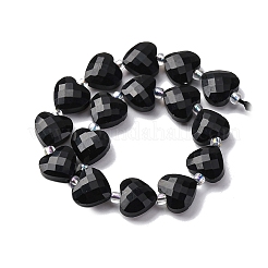 天然石オブシディアンビーズ連売り  多面カットハート  シードビーズで  9x10x4mm  穴：1.2mm  約16個/連  7.09''（18センチメートル）&nbsp;G-P570-E20-01