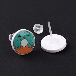 カラフルなアクリル製イミテーション フード スタッド イヤリング プラティック ピン付き  女性のための非対称イヤリング  ドーナツ  12mm  ピン：1mm&nbsp;EJEW-F293-02E