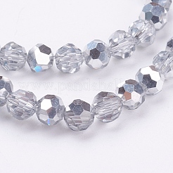 電気メッキガラスビーズセット  半分メッキ  ファセット（32ファセット）  ラウンド  銀メッキ  6mm  穴：1mm  約98~100個/連  22.6インチ&nbsp;EGLA-J042-6mm-H02