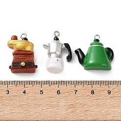 不透明樹脂ペンダント  鉄ループ付き  コーヒーメーカーのチャーム  プラチナ  ミックスカラー  23x16.5x7.5mm  穴：2mm  約10個/袋&nbsp;RE-CBA6149-02