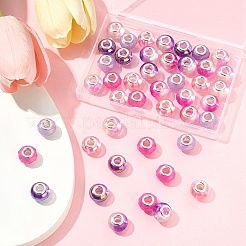 44個 7スタイル UVメッキ樹脂ヨーロピアンビーズ  大きな穴ビーズロンデル  プラチナトーン合金ダブルコア  ミックスカラー  13.5~14x9mm  穴：5mm&nbsp;RESI-FS0002-03