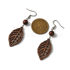 女性用リーフナチュラルウォールナットウッドダングルイヤリング  シエナ  72x25mm&nbsp;EJEW-JE06101-01