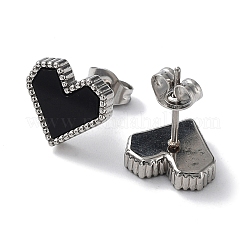 6 ペア 2 カラーハートアクリルスタッドピアス  ゴールド＆ステンレスカラー 304ステンレススチールイヤリング  ブラック  10x11mm  3ペア/カラー&nbsp;EJEW-A024-12A