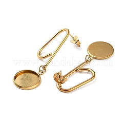304ステンレススチールスタッドピアス金具  ピアスのセッティング  フラットラウンド  ゴールドカラー  44x21mm  ピン：0.8mm  トレイ：12mm&nbsp;STAS-P328-10G