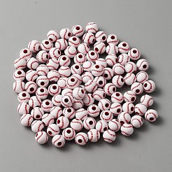 オペークアクリルラウンドビーズ  野球  ホワイト  11.5x10.5mm  穴：4mm  100個/袋&nbsp;MACR-TAC0001-11B