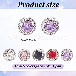 5ペア5スタイルキュービックジルコニアダイヤモンドスタッドピアス  女性用プラチナ合金イヤリング  ミックスカラー  8~10mm  1ペア/スタイル&nbsp;EJEW-AN0004-30