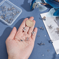 蝶結び真鍮イヤリング金具26個  真鍮オープン丸カン26個とプラスチック製イヤーナット52個付き。  プラチナ  11x16mm  穴：1.2mm&nbsp;DIY-ME0001-09P