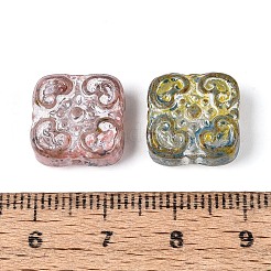 ピカソ ベーキングペイント ガラスビーズ  ハートの正方形  ミックスカラー  13.5x13.5x5.5~6mm  穴：0.9~1.2mm&nbsp;DGLA-T004-59M
