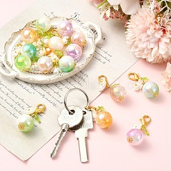 15個 5色 アクリル&樹脂パールフラワーペンダントデコレーション  合金製カニカン付き  ゴールドカラー  ミックスカラー  41mm  3個/カラー&nbsp;HJEW-YW00509
