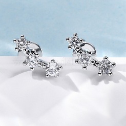 真鍮マイクロペーブクリアキュービックジルコニアスタッドピアス  プラチナメッキ  4x10mm&nbsp;EJEW-D288-20P