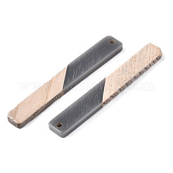 樹脂と木の大きなペンダント  ツートン  長方形  グレー  52x7.5x3.5mm  穴：2mm&nbsp;X-RESI-T035-19-A01