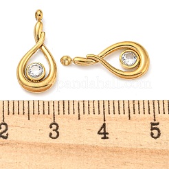 304ステンレスペンダント  ガラスラインストーン付き  ティアドロップチャーム  14KGP本金メッキ  18x8x2mm  穴：1.2mm&nbsp;STAS-L022-162G